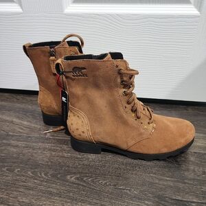 Sorel Emelie Womens Suede Combat Boot Size 5 Brown Waterproof